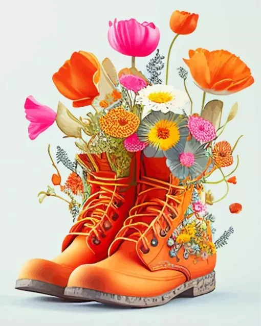 Flowers On Orange Shoes Diamond Painting