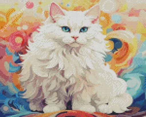 Fluffy White Cat Art Diamond Painting