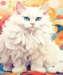 Fluffy White Cat Art Diamond Painting