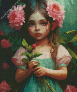 Girl And Flowers Art Diamond Painting