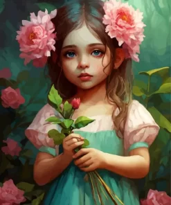 Girl And Flowers Art Diamond Painting