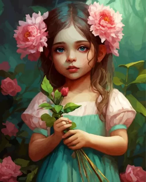 Girl And Flowers Art Diamond Painting