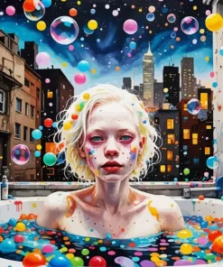 Girl In Bubble Bathtub Diamond Painting