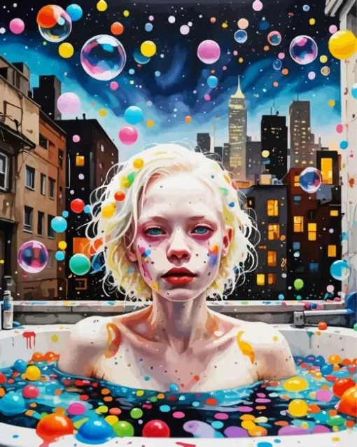 Girl In Bubble Bathtub Diamond Painting