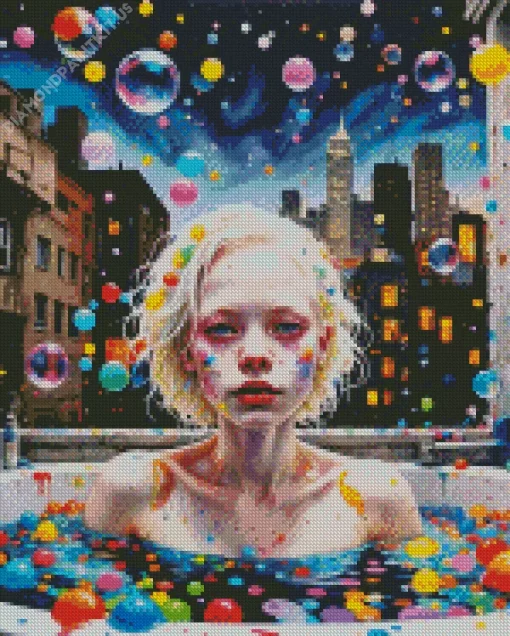 Girl In Bubble Bathtub Diamond Painting