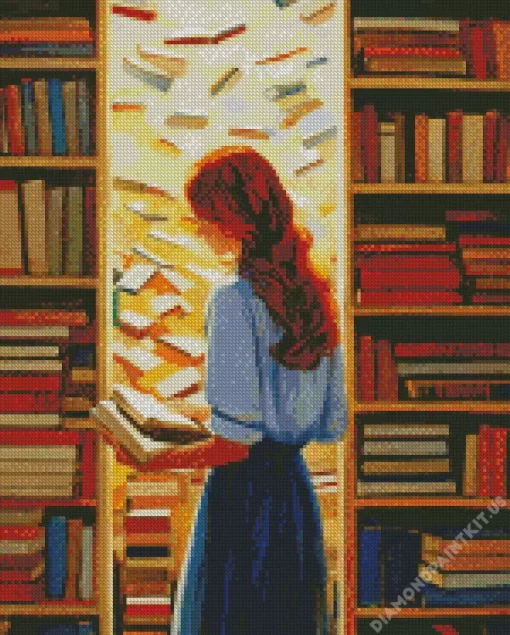 Girl In Library Diamond Painting