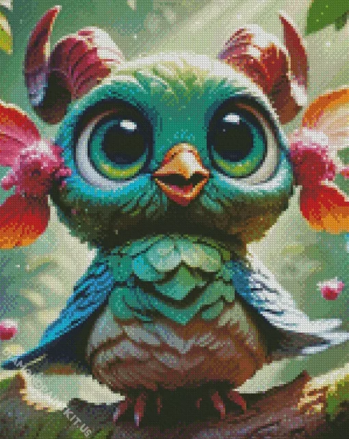 Green Fairy Owl Diamond Painting