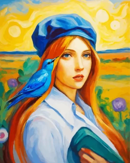 Lady And Blue Bird Diamond Painting