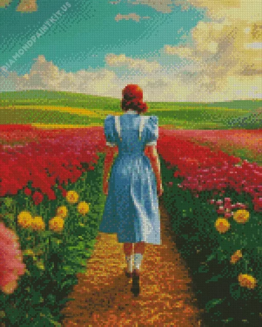 Lady Walking In A Field Diamond Painting