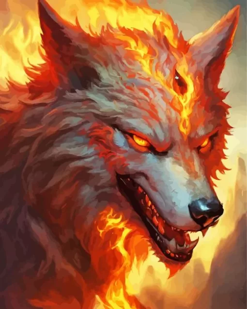 Mad Fire Fantasy Wolf Diamond Painting