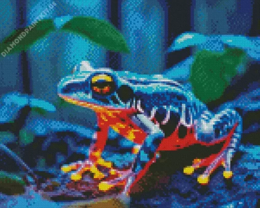 Neon Blue And Orange Frog Diamond Painting