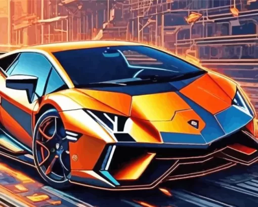 Orange Fancy Lambo Diamond Painting