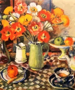 Poppies And Checked Cloth Diamond Painting