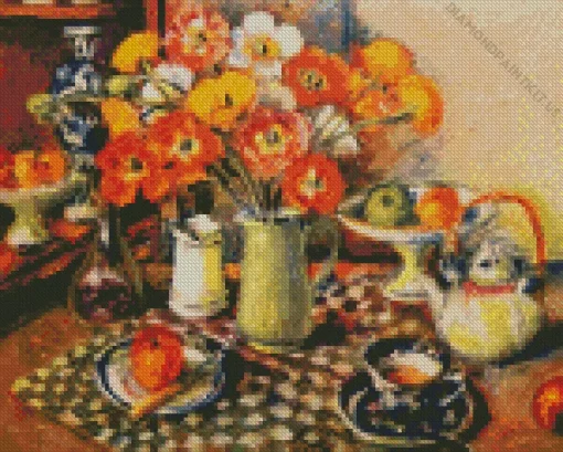 Poppies And Checked Cloth Diamond Painting