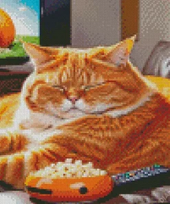 Sleepy Fat Orange Cat Diamond Painting