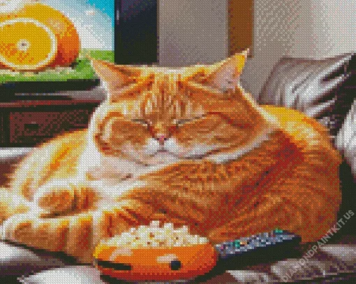 Sleepy Fat Orange Cat Diamond Painting