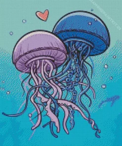 Two Blue And Pink Jellyfish Diamond Painting