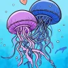 Two Blue And Pink Jellyfish Diamond Painting