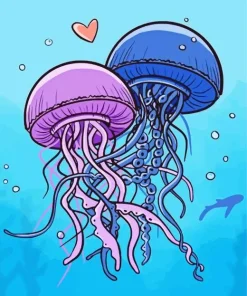 Two Blue And Pink Jellyfish Diamond Painting