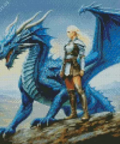 Warrior Girl And Dragon Diamond Painting