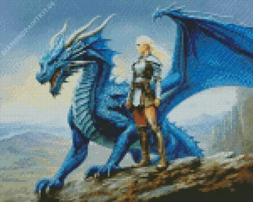 Warrior Girl And Dragon Diamond Painting