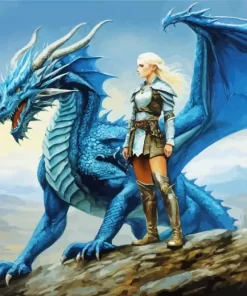 Warrior Girl And Dragon Diamond Painting