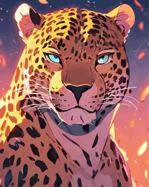 Anime Blue Eyed Leopard Diamond Painting