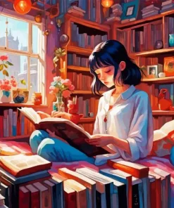 Anime Bookish Girl Diamond Painting