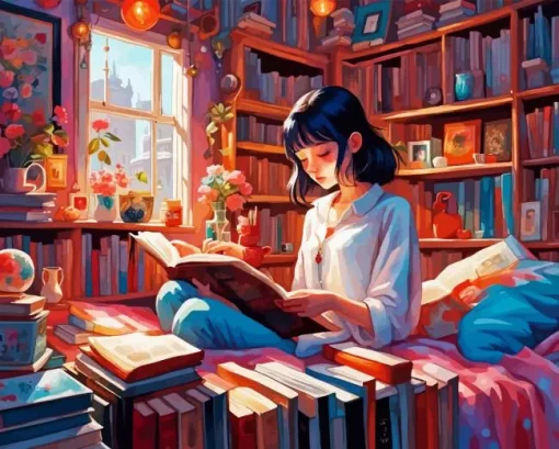 Anime Bookish Girl Diamond Painting