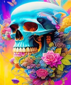 Floral Blue Skull Diamond Painting