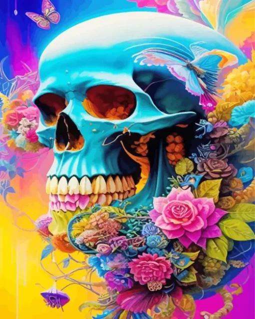 Floral Blue Skull Diamond Painting