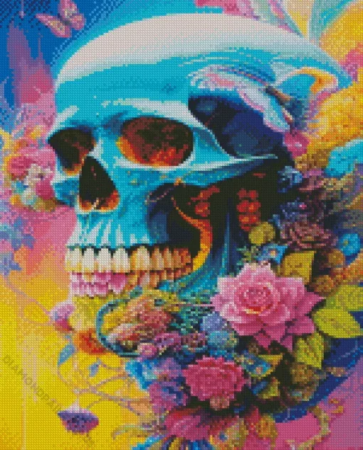 Floral Blue Skull Diamond Painting