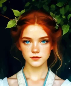 Girl with Blue Eyes And Red Hair Diamond Painting