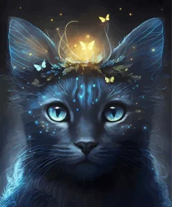 Magical Blue Eyed Black Cat Diamond Painting