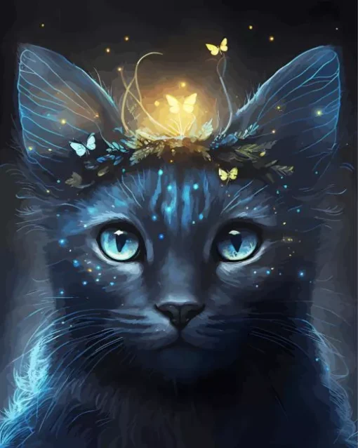 Magical Blue Eyed Black Cat Diamond Painting