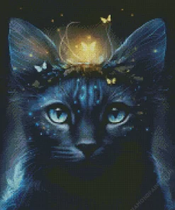 Magical Blue Eyed Black Cat Diamond Painting