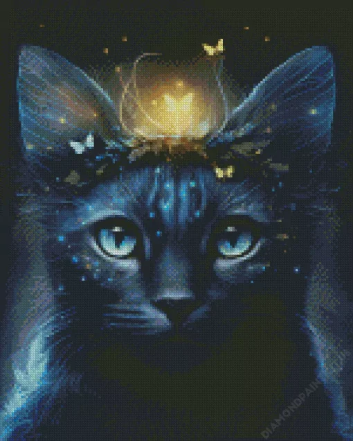 Magical Blue Eyed Black Cat Diamond Painting