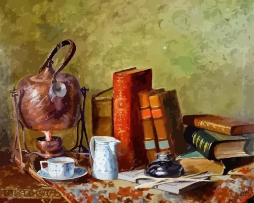 Still Life Teapot And Books Diamond Painting