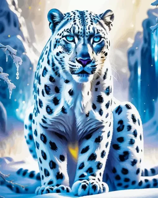 Wild Blue Eyed Snow Leopard Diamond Painting