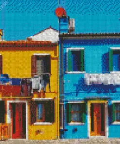 Yellow And Blue House Burano Diamond Painting