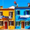 Yellow And Blue House Burano Diamond Painting