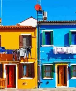 Yellow And Blue House Burano Diamond Painting