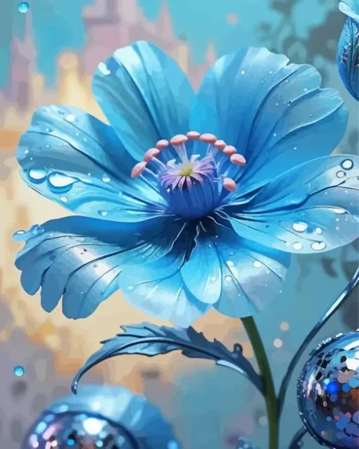 Aesthetic Blue Flower Art Diamond Painting