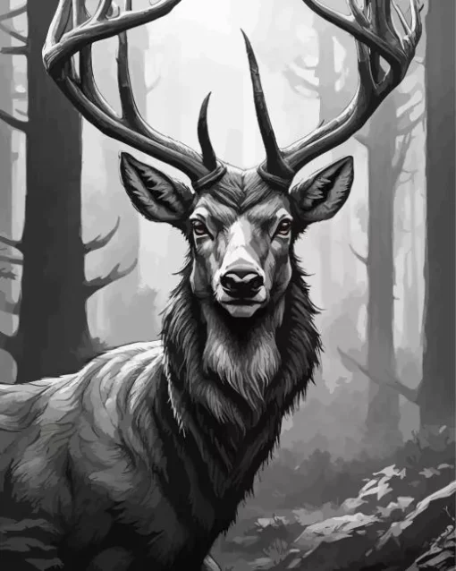 Black And White Deer Diamond Painting