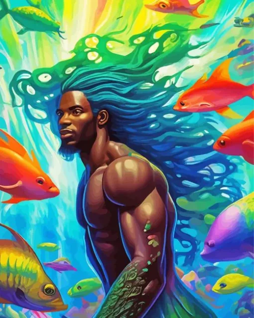 Black Merman Diamond Painting