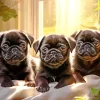 Black Pug Puppies Diamond Painting