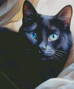 Blue Eyed Black Cat Diamond Painting