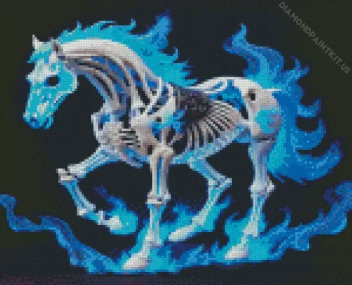 Blue Fire Horse Skeleton Diamond Painting