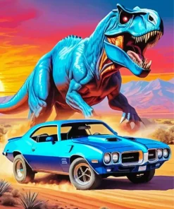 Blue Firebird And Dinosaur Diamond Painting