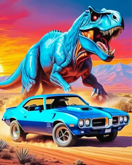 Blue Firebird And Dinosaur Diamond Painting